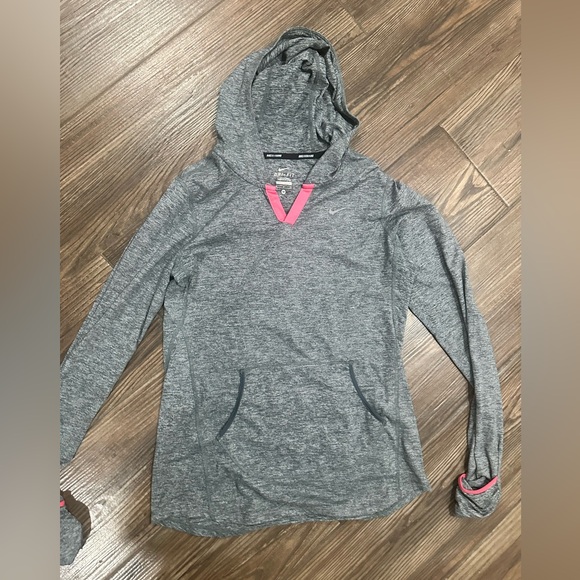 Nike Dri Fit Women's Heather Gray Hoodie with Pink Accents - Picture 2 of 12